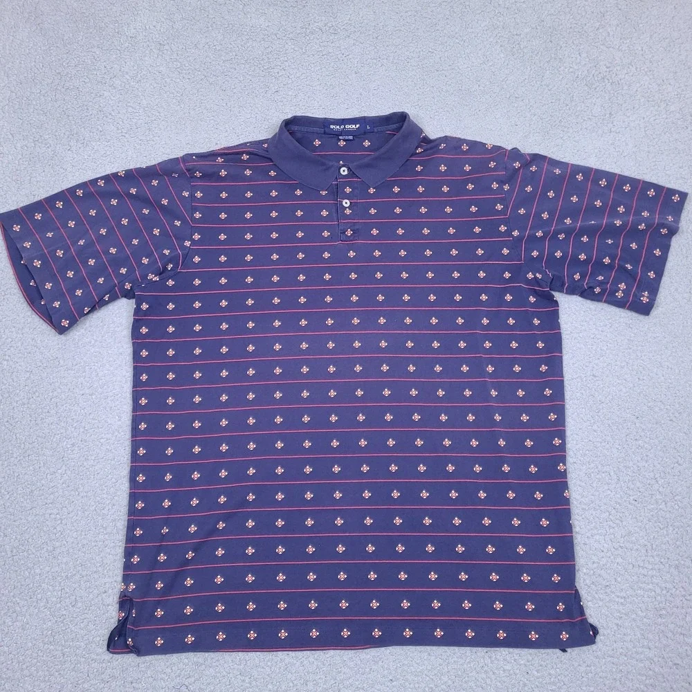 Polo Ralph‎ Lauren Golf Polo Shirt Mens Large Crest Shield Geometric Striped